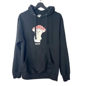 Ripndip Cute Mushroom Cat Graphic Hoodie size S Black Multi Whimsical Cat Lover